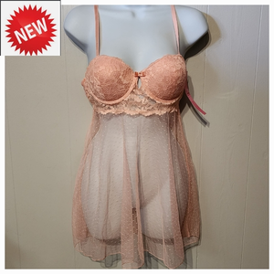 NWT Black Fuschia Chemise Lingerie‎ Sheer Nightie Babydoll Pink Medium A376